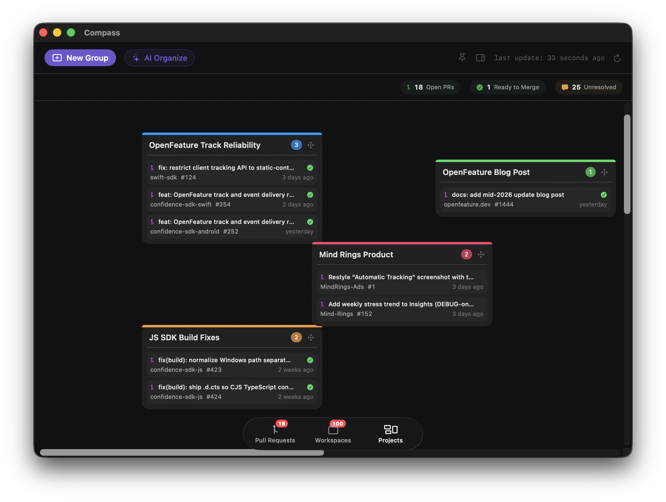 Projects view in Compass