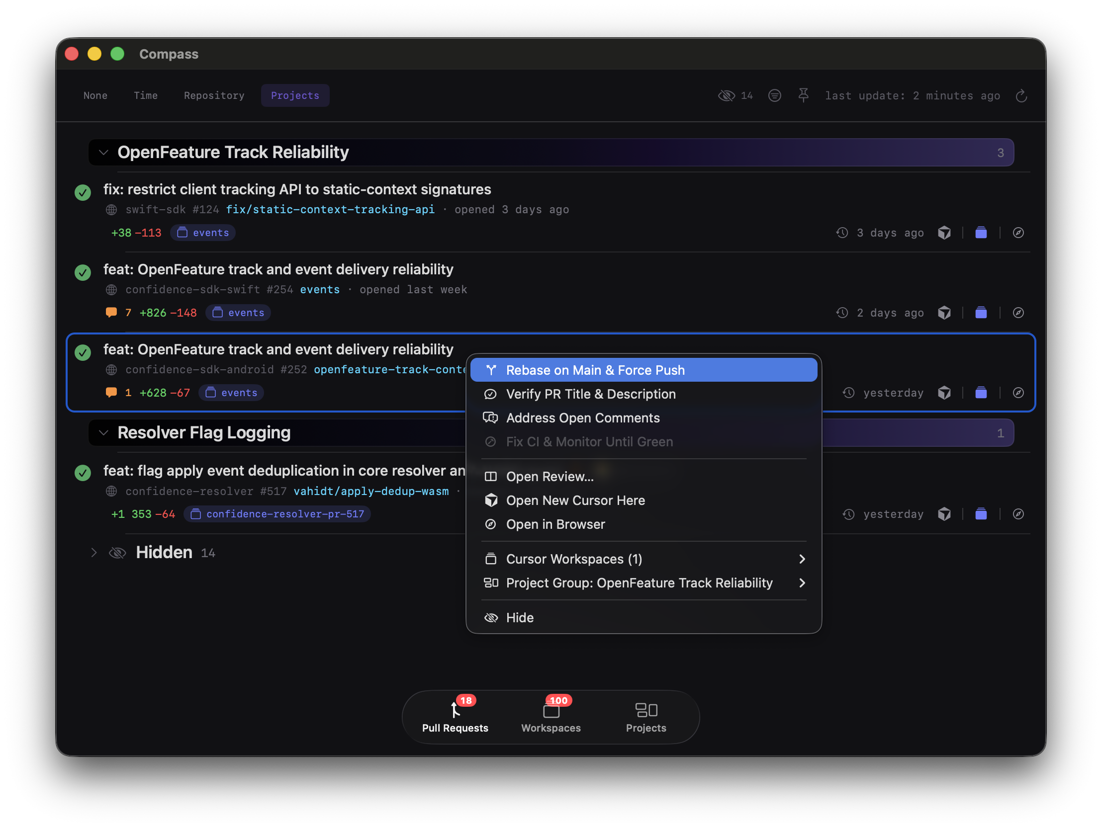Pull Requests view in Compass