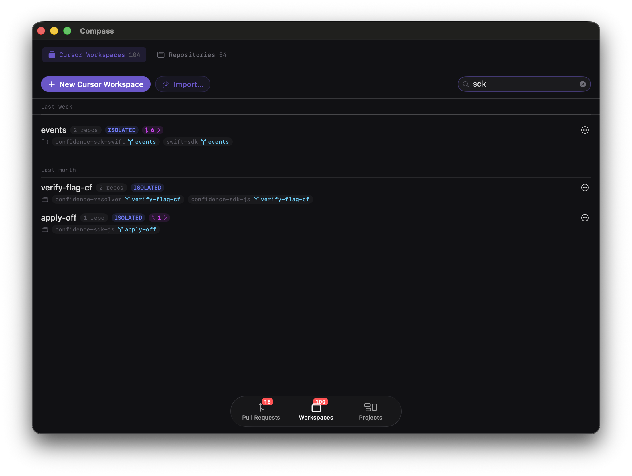 Workspaces view in Compass